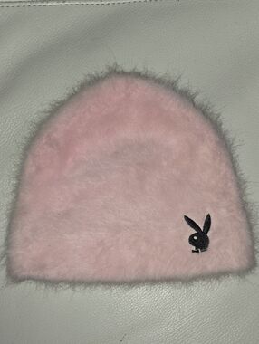 VHTF Playboy Pink Fuzzy Angora Beanie Toque Wool Rabbit Hair Y2K Blk Bunny Logo✨